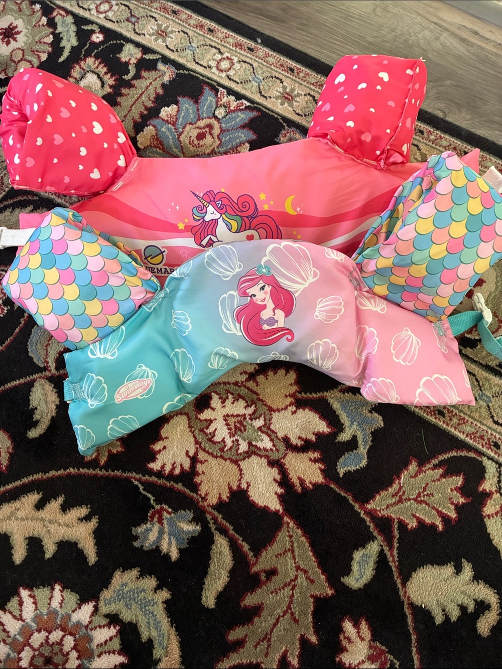 Disney Kids Swim Pink Teal Mermaid Float Vest with Rainbow Scale Sleeves